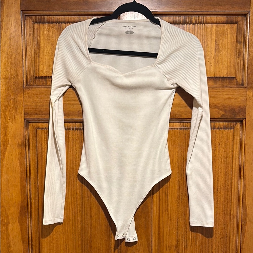 American Eagle Outfitters Cream Fitted Bodysuit